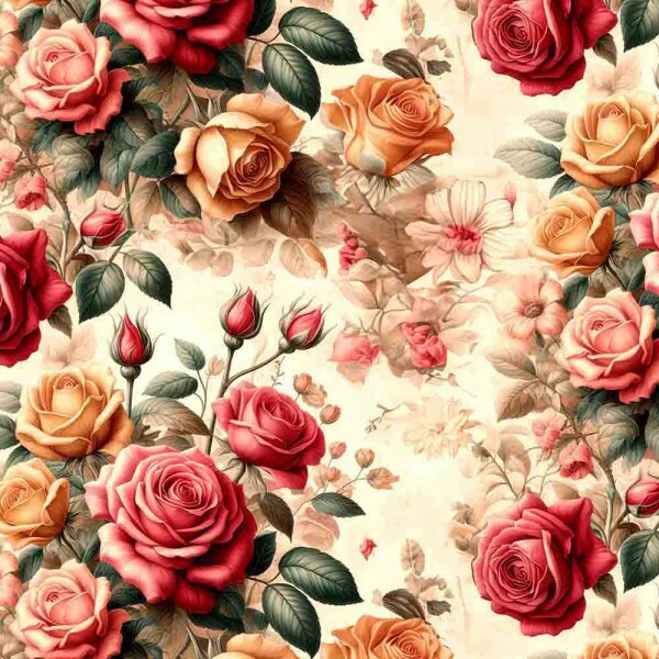 AG25 - SARJA HIDRORREPELENTE - ROSAS FD BEGE - 100% ALGODÃO 00841/001