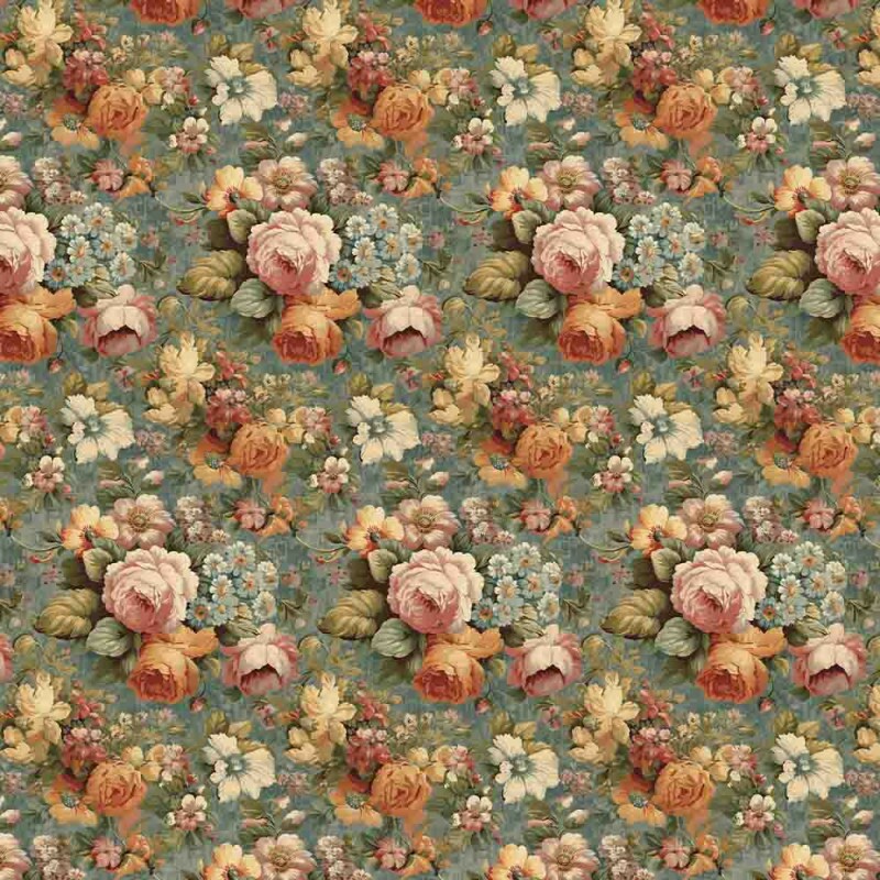 BS - SARJA HIDRORREPELENTE  COLEÇÃO VINTAGE - FLORAL GRANDE AZUL 100% ALGODÃO - 00111/001