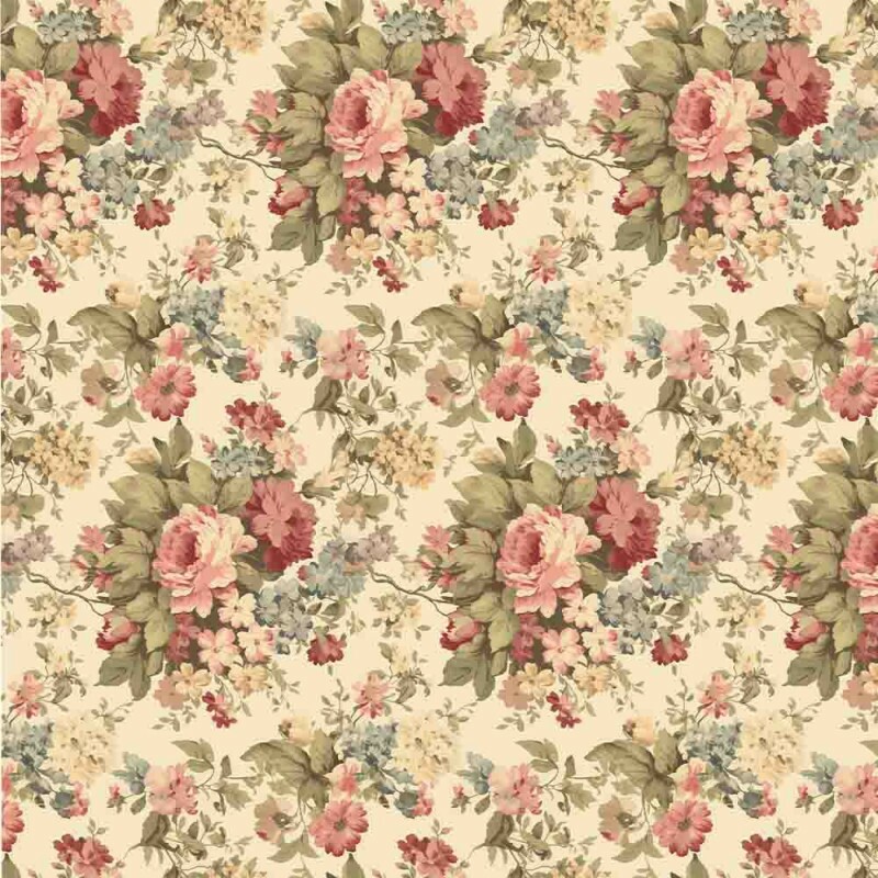 BS - SARJA HIDRORREPELENTE COLEÇÃO VINTAGE - FLORAL GRANDE BEGE 100% ALGODÃO - 00110/001