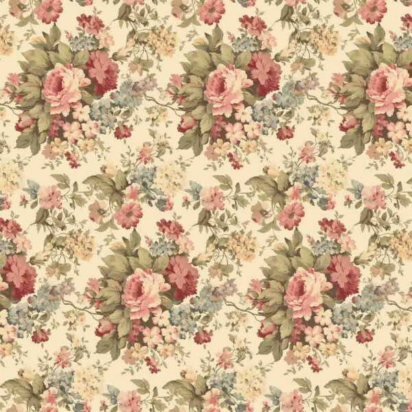 BS - TRICOL. COLEÇÃO VINTAGE - FLORAL MEDIO BEGE - 100% ALGODAO - 00115/001