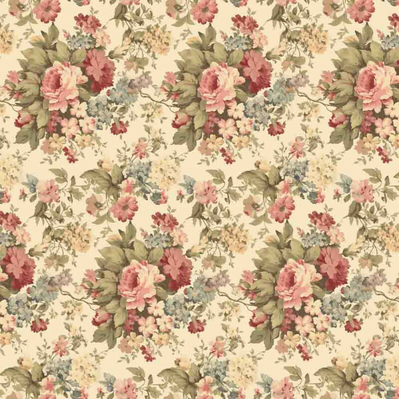 BS - TRICOL. COLEÇÃO VINTAGE - FLORAL MEDIO BEGE - 100% ALGODAO - 00115/001