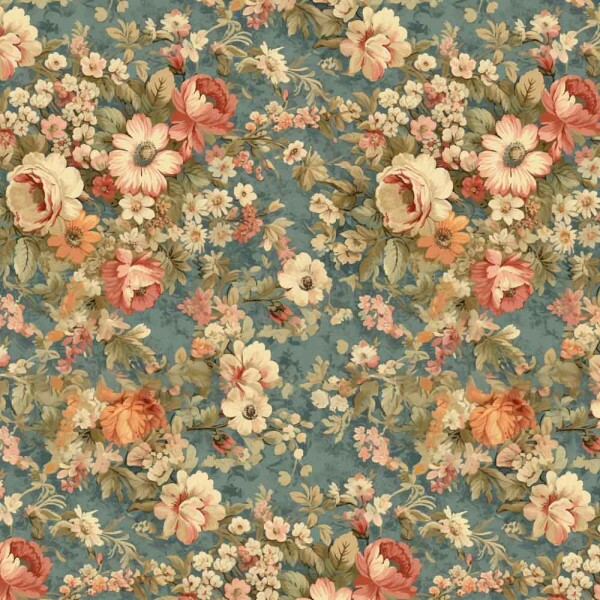 BS - TRICOLINE VINTAGE FLORAL MENOR AZUL - 100% ALGODAO - 00113/001