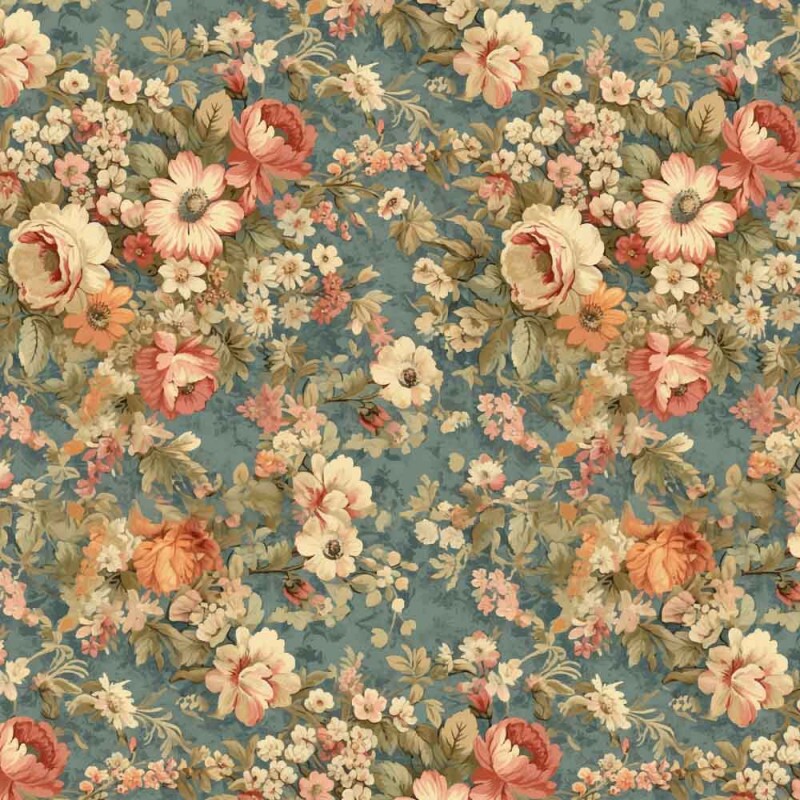 BS - TRICOLINE VINTAGE FLORAL MENOR AZUL - 100% ALGODAO - 00113/001