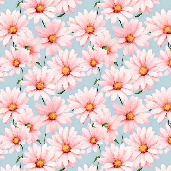 AG25 - TRICOL. COLEÇÃO DAISIES - MARGARIDA ROSA FD AZUL - 100% ALGODAO 00374/001