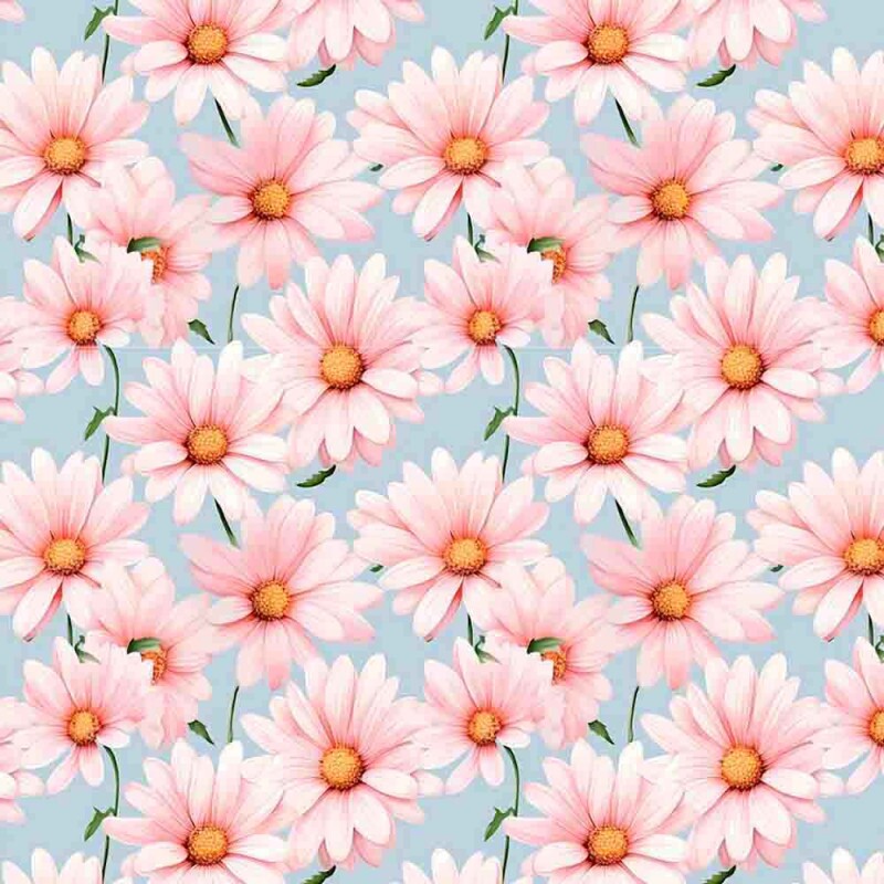 AG25 - TRICOL. COLEÇÃO DAISIES - MARGARIDA ROSA FD AZUL - 100% ALGODAO 00374/001