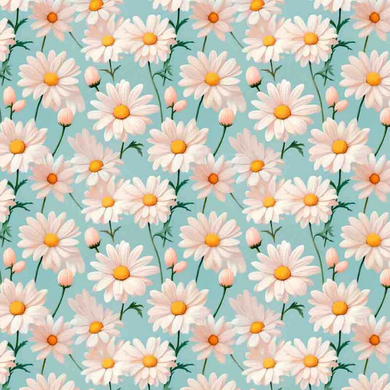 AG25 - TRICOL. COLEÇÃO DAISIES - MARGARIDA BRANCA FUNDO AZUL - 100% ALGODAO 00380/001