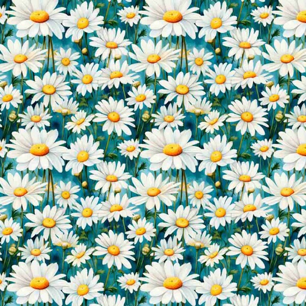 AG25 - TRICOL. COLEÇÃO DAISIES - MARGARIDA BRANCA FD JEANS - 100% ALGODAO 00379/001