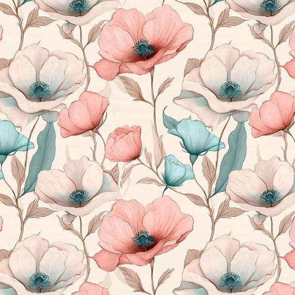 ST25 - TRICOLINE COLEÇÃO MINT POPPIES FLORAL GRANDE - 100% ALGODÃO - 00958/001