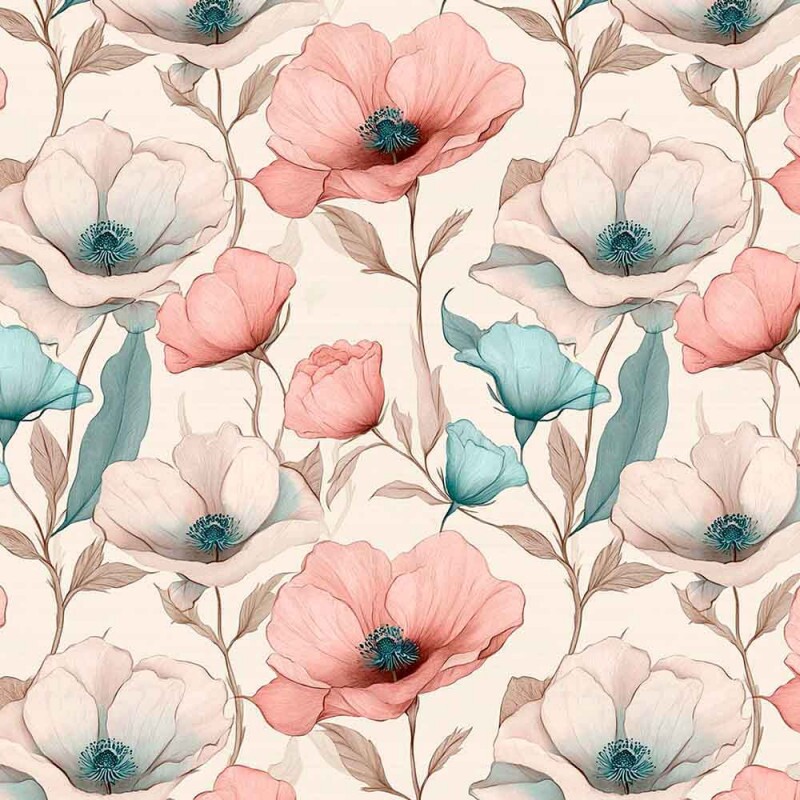 ST25 - TRICOLINE COLEÇÃO MINT POPPIES FLORAL GRANDE - 100% ALGODÃO - 00958/001
