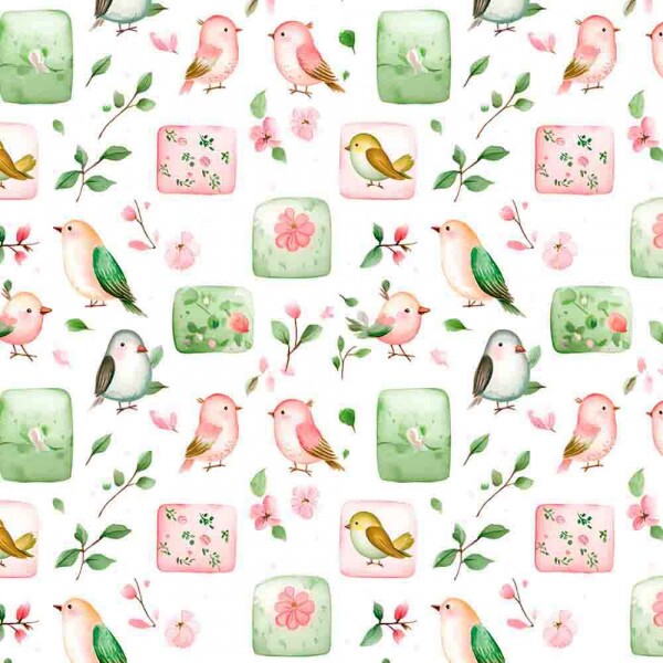 BS - TRICOLINE COLEÇÃO GIARDINO PASSARINHO PATCHWORK - 100% ALGODÃO - 00966/001