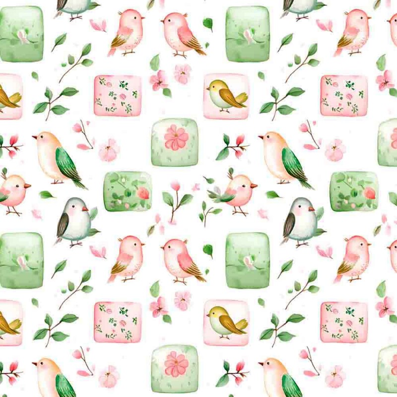 BS - TRICOLINE COLEÇÃO GIARDINO PASSARINHO PATCHWORK - 100% ALGODÃO - 00966/001