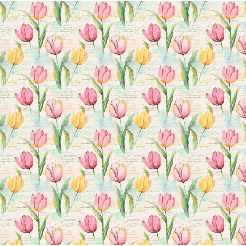 NV26 - TRICOL. COLEÇÃO AQUARELA BORBOLETAS - TULIPAS - 100% ALGODÃO A9069-001