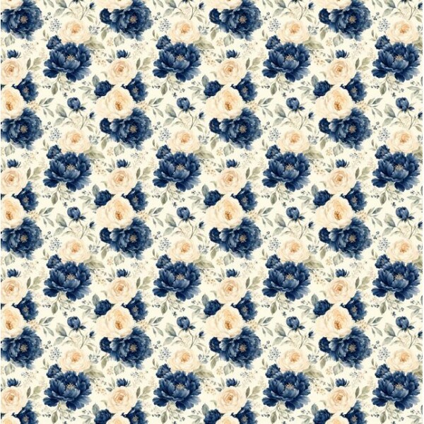 NV26 - SARJA HIDRORREPELENTE COLEÇÃO NAVY FLORALS - PINTURA DE ROSAS - 100% ALGODÃO A9332-001