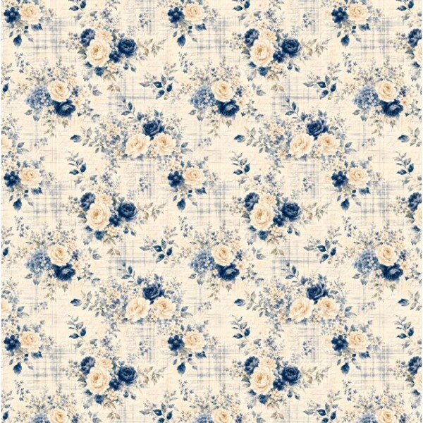 NV26 - TRICOL. COLEÇÃO NAVY FLORALS - ROSAS FUNDO XADREZ - 100% ALGODÃO A9330-001