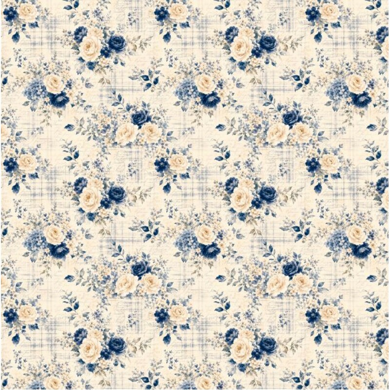 NV26 - TRICOL. COLEÇÃO NAVY FLORALS - ROSAS FUNDO XADREZ - 100% ALGODÃO A9330-001