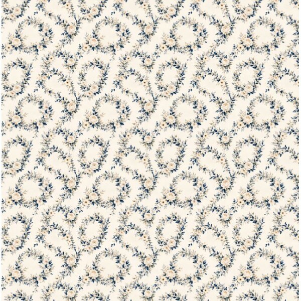 NV26 - TRICOL. COLEÇÃO NAVY FLORALS - FLORAL GUIRLANDAS - 100% ALGODÃO A9329-001