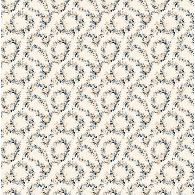 NV26 - TRICOL. COLEÇÃO NAVY FLORALS - FLORAL GUIRLANDAS - 100% ALGODÃO A9329-001