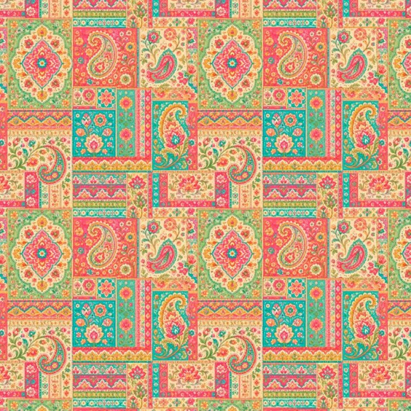 NV26 - TRICOL. COLEÇÃO ALL IS QUILT - BOHO QUILT - 100% ALGODÃO A9659-001
