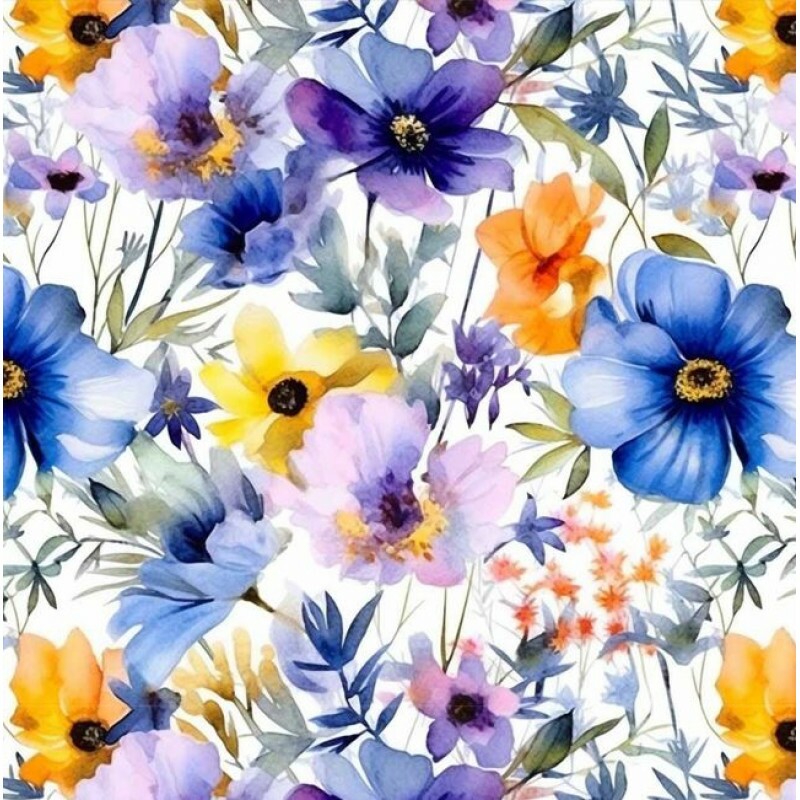NV26 - TRICOL. COLEÇÃO WILD FLOWERS - FLORES MAIORES AZUIS E LILAS - 100% ALGODÃO B0258-001