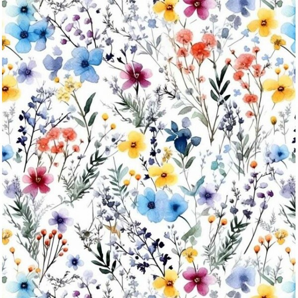 NV26 - TRICOL. COLEÇÃO WILD FLOWERS - FLORES COLORIDAS E RAMOS - 100% ALGODÃO B0261-001