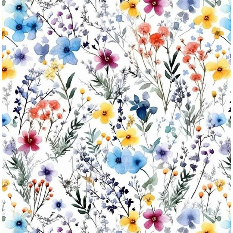NV26 - TRICOL. COLEÇÃO WILD FLOWERS - FLORES COLORIDAS E RAMOS - 100% ALGODÃO B0261-001