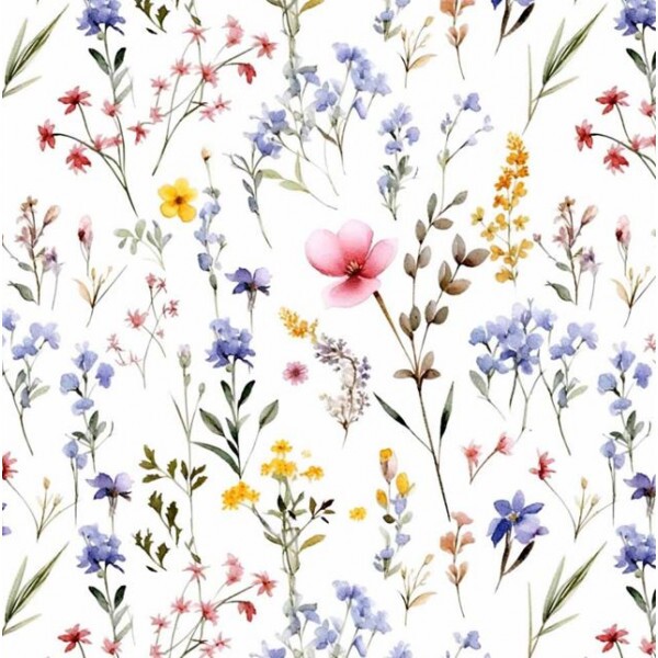NV26 - TRICOL. COLEÇÃO WILD FLOWERS - FLORES E RAMOS ESPAÇADAS - 100% ALGODÃO B0260-001