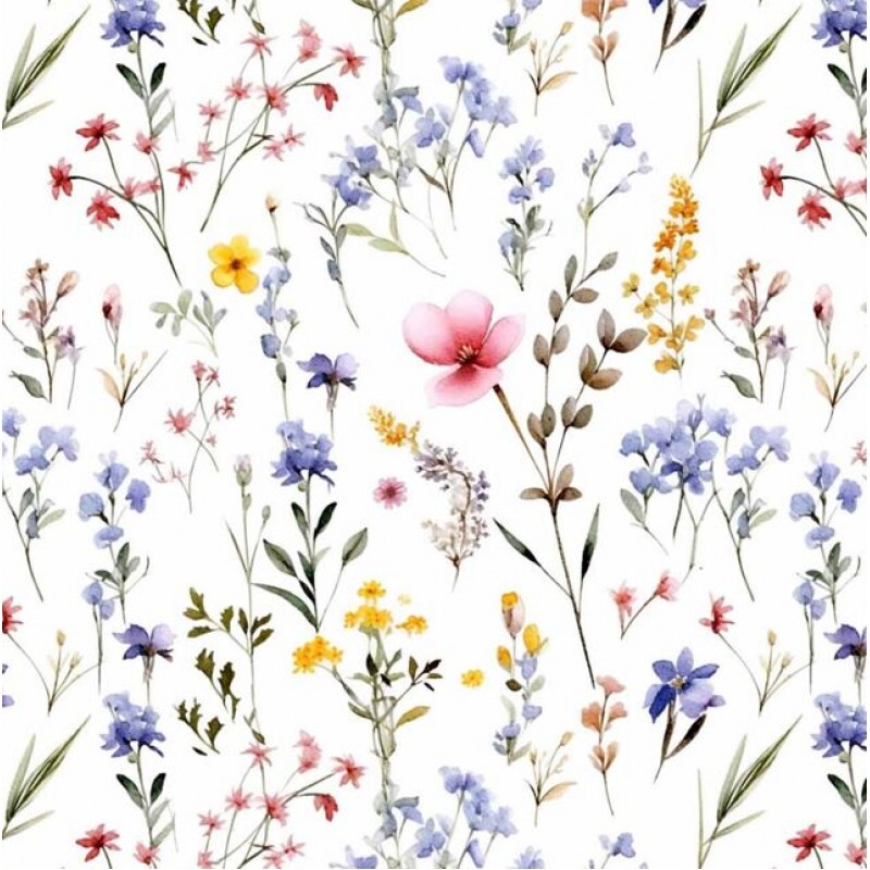 NV26 - TRICOL. COLEÇÃO WILD FLOWERS - FLORES E RAMOS ESPAÇADAS - 100% ALGODÃO B0260-001