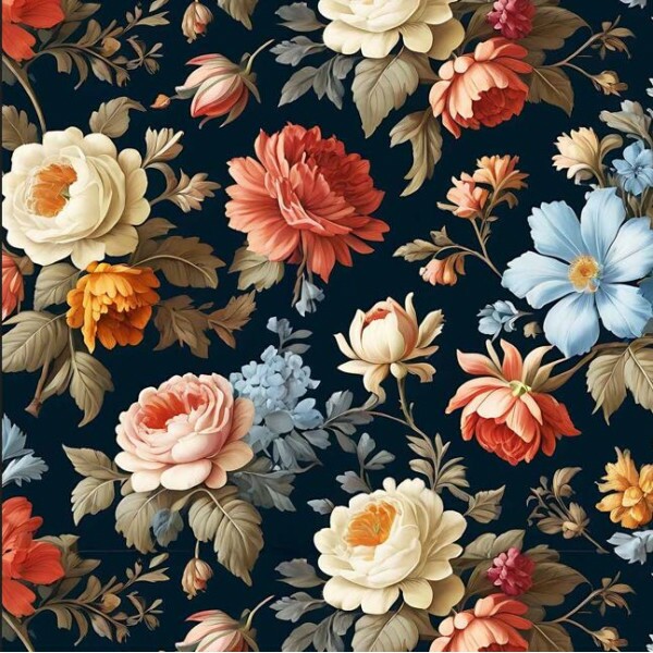 NV26 - TRICOL. COLEÇÃO RENASCENTISTA - FLORAL MARINHO - 100% ALGODÃO B0934-001