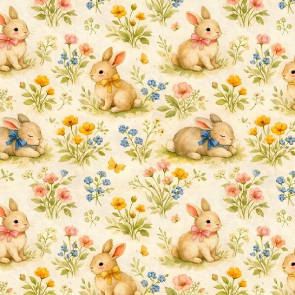 DZ26 - TRICOL. COLEÇÃO JARDIM DA PASCOA - COELHOS E FLORES - 100% ALGODÃO A8945-001