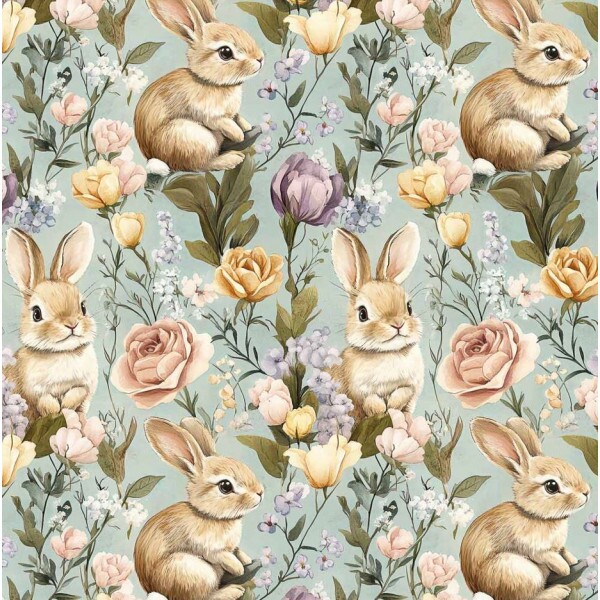 DZ26 - TRICOL. COLEÇÃO WONDER EASTER - COELHOS FUNDO AZUL - 100% ALGODÃO A9165-001