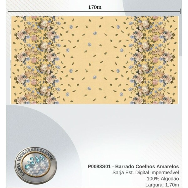 DZ26 - SARJA HIDRORREPELENTE COLEÇÃO WONDER EASTER - BARRADO COELHOS AMARELO - 100% ALGODÃO A9160-001