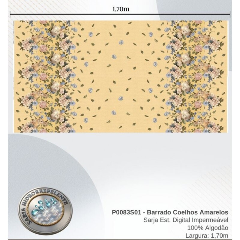 DZ26 - SARJA HIDRORREPELENTE COLEÇÃO WONDER EASTER - BARRADO COELHOS AMARELO - 100% ALGODÃO A9160-001