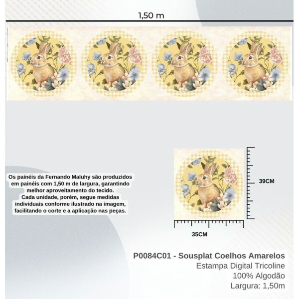 DZ26 - TRICOL. COLEÇÃO WONDER EASTER - SOUSPLAT COELHO FD AMARELO - 100% ALGODÃO A9163-001
