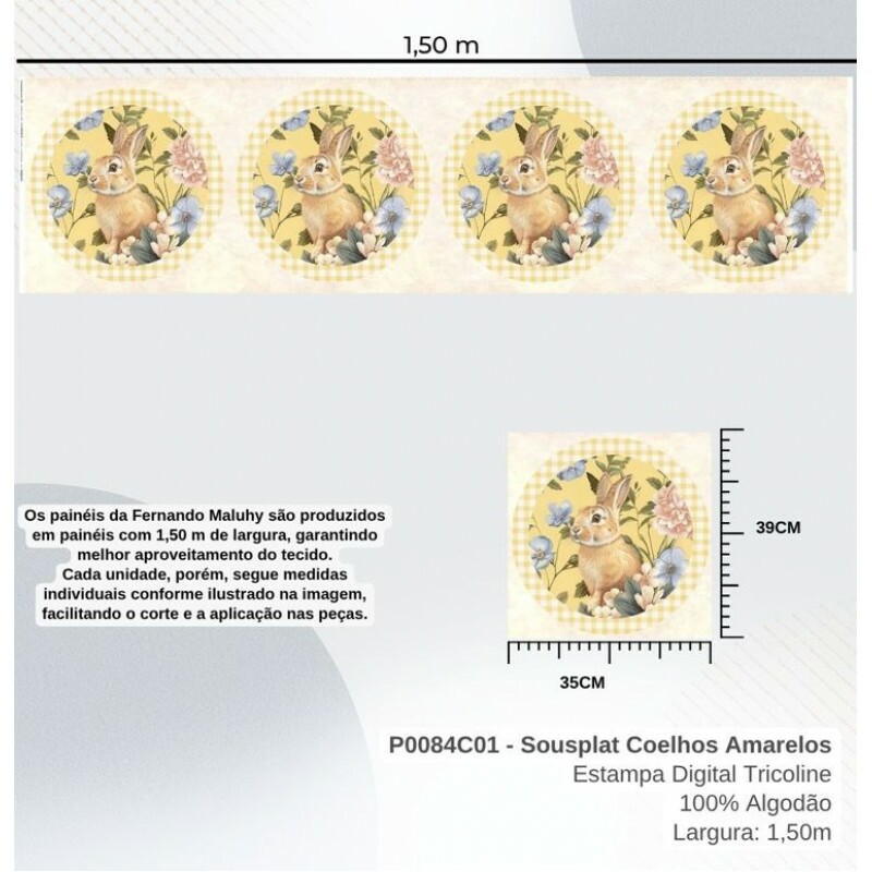 DZ26 - TRICOL. COLEÇÃO WONDER EASTER - SOUSPLAT COELHO FD AMARELO - 100% ALGODÃO A9163-001