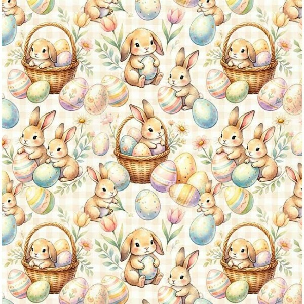 DZ26 - TRICOL. COLEÇÃO ASSORTED BUNNIES - COELHOS, OVOS, CESTAS - 100% ALGODÃO A9665-001