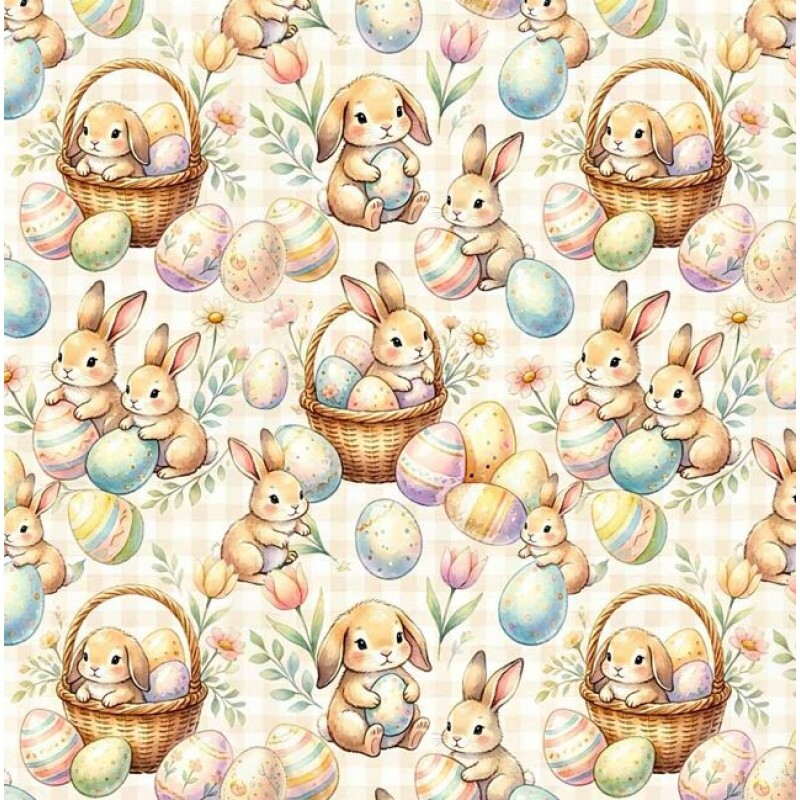 DZ26 - TRICOL. COLEÇÃO ASSORTED BUNNIES - COELHOS, OVOS, CESTAS - 100% ALGODÃO A9665-001