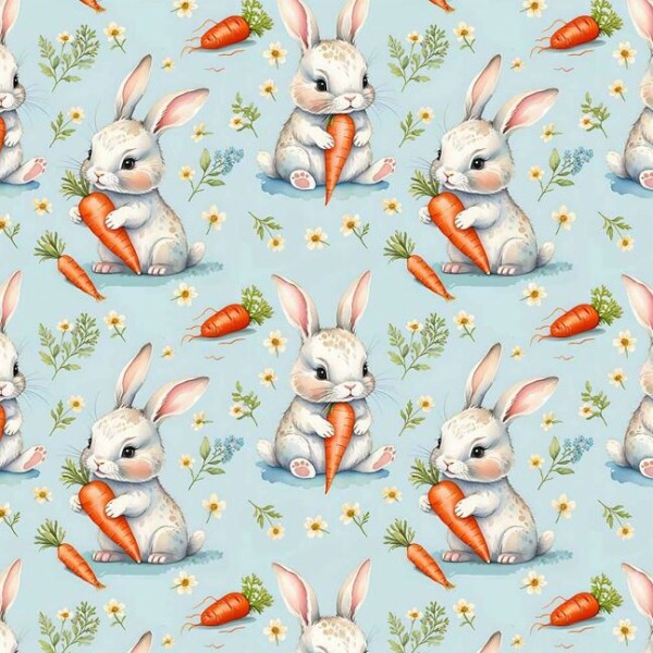 DZ26 - TRICOL. COLEÇÃO ASSORTED BUNNIES - COELHOS COMENDO CENOURA - 100% ALGODÃO A9668-001
