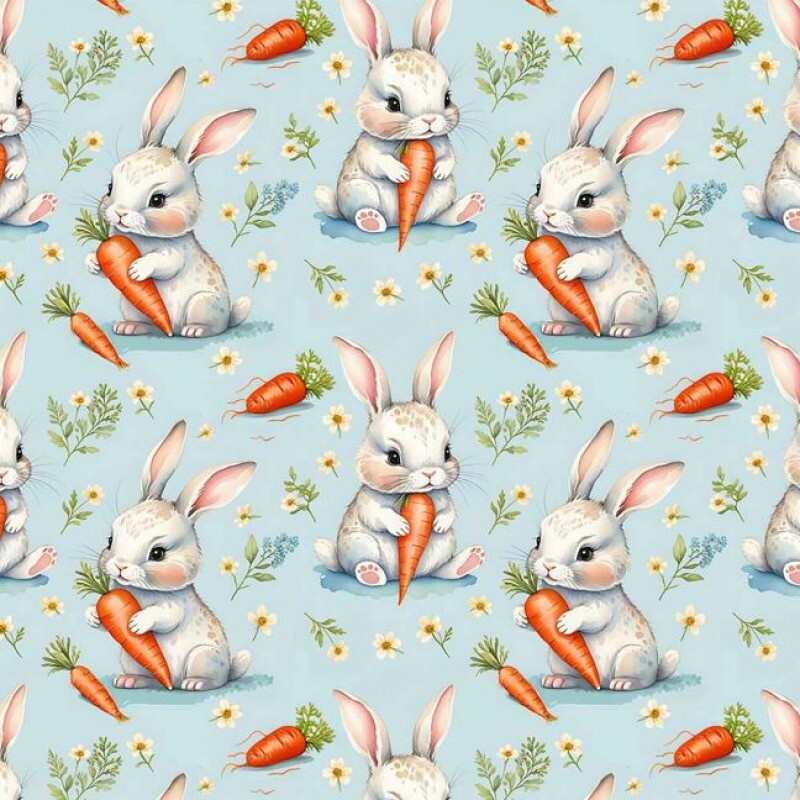 DZ26 - TRICOL. COLEÇÃO ASSORTED BUNNIES - COELHOS COMENDO CENOURA - 100% ALGODÃO A9668-001