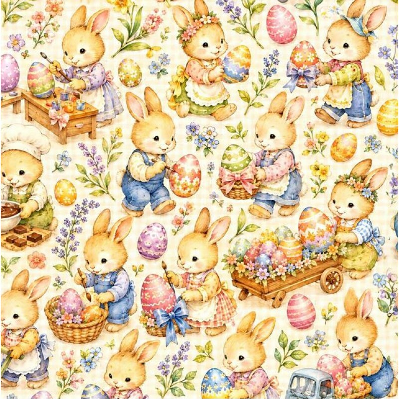 DZ26 - TRICOL. COLEÇÃO ASSORTED BUNNIES - COELHOS E CARRINHOS DE FLORES - 100% ALGODÃO A9664-001