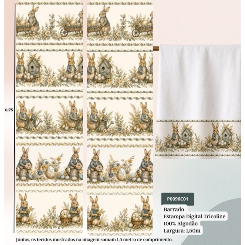 DZ26 - TRICOL. COLEÇÃO PASCOA PROVENÇAL - BARRADO - 100% ALGODÃO A9674-001