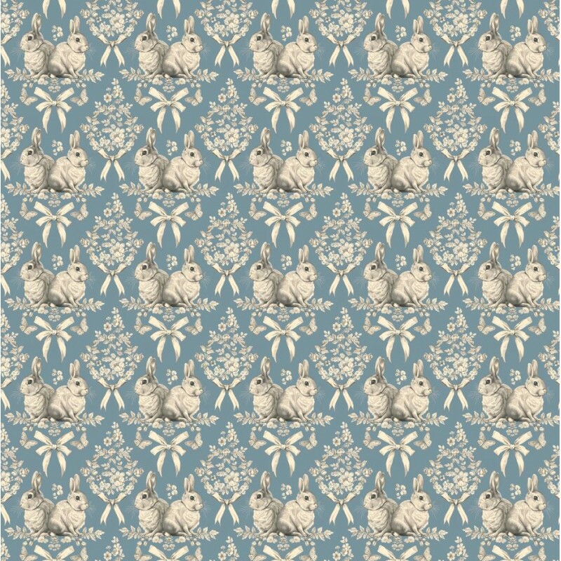 DZ26 - TRICOL. COLEÇÃO TOILE DES LAPIN - COELHO E LAÇOS FUNDO AZUL - 100% ALGODÃO A9654-001