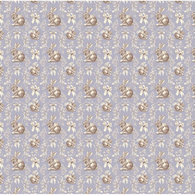 DZ26 - TRICOL. COLEÇÃO TOILE DES LAPIN - COELHO E LAÇOS FUNDO LILAS - 100% ALGODÃO A9655-001