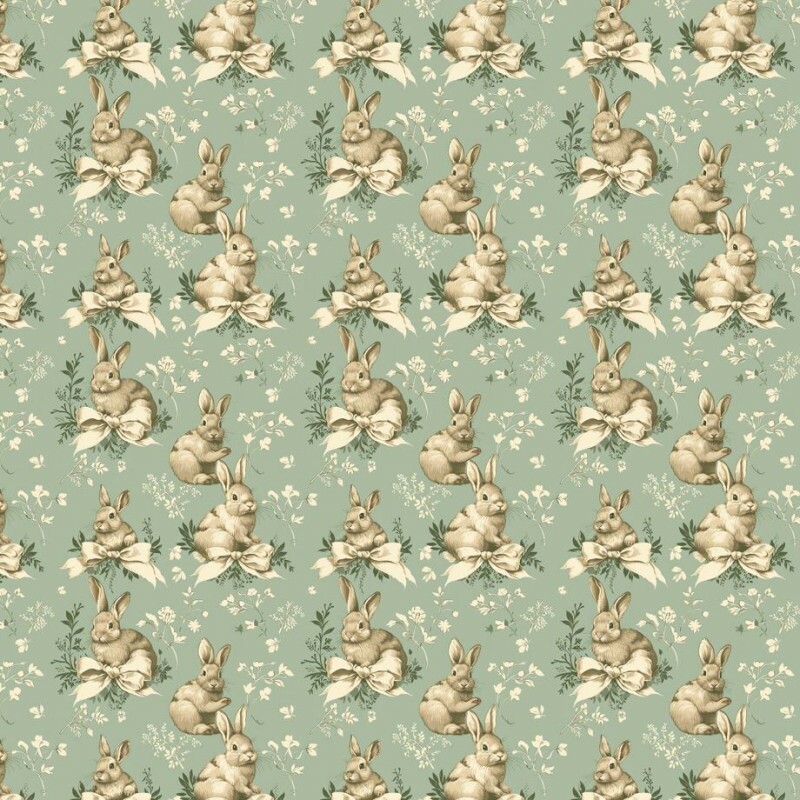 DZ26 - TRICOL. COLEÇÃO TOILE DES LAPIN - COELHO E LAÇO FUNDO VERDE - 100% ALGODÃO A9652-001