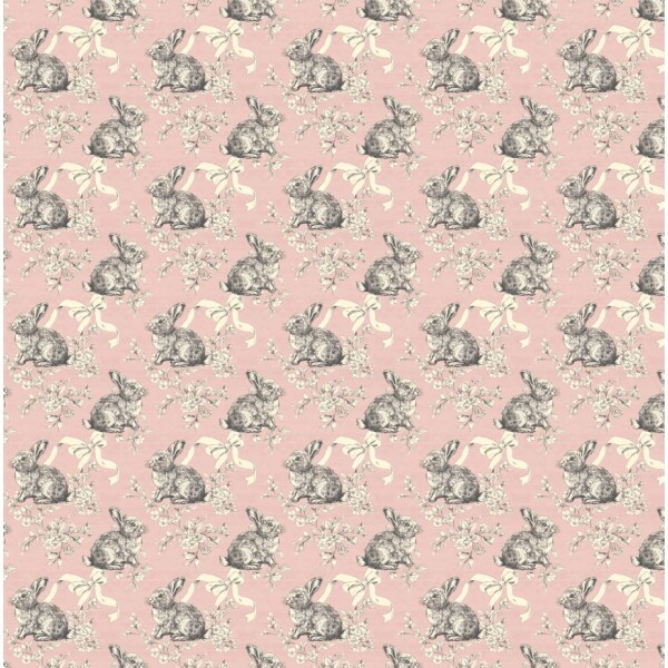 DZ26 - TRICOL. COLEÇÃO TOILE DES LAPIN - COELHO E LAÇOS FUNDO ROSA - 100% ALGODÃO A9653-001