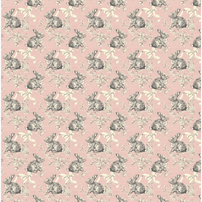 DZ26 - TRICOL. COLEÇÃO TOILE DES LAPIN - COELHO E LAÇOS FUNDO ROSA - 100% ALGODÃO A9653-001