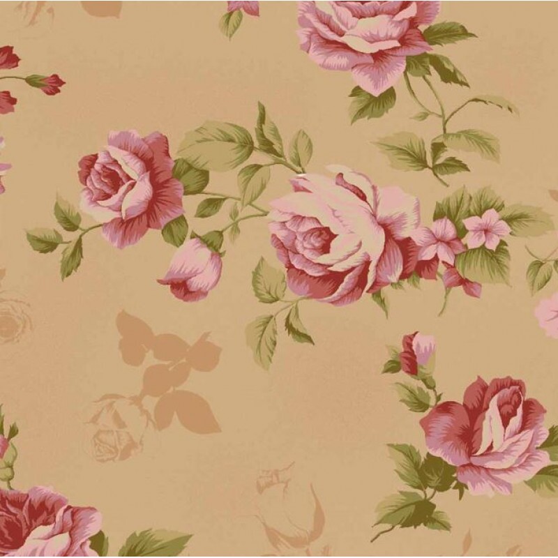 JL26-TRICOL. COLEÇÃO LA VIE EN ROSE - MILLYTA VERGARA - ROSAS C/ TEXTURA BEGE - 100% ALGODÃO A8835-001