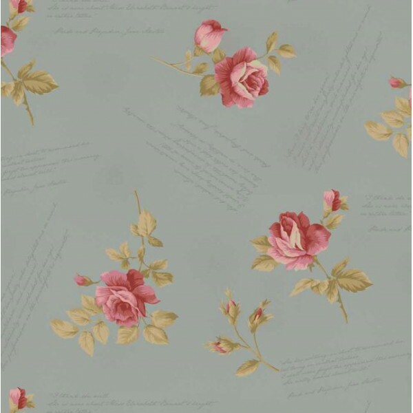 JL26-TRICOL. COLEÇÃO LA VIE EN ROSE - MILLYTA VERGARA - ROSAS C/ESCRITAS - CINZA - 100% ALGODÃO A8831-001