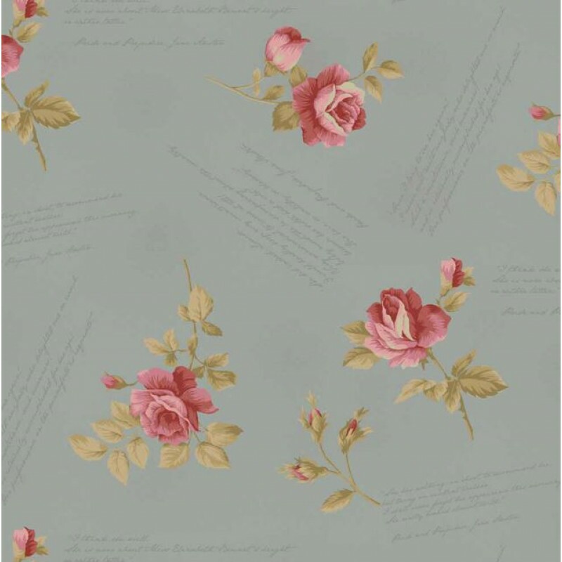 JL26-TRICOL. COLEÇÃO LA VIE EN ROSE - MILLYTA VERGARA - ROSAS C/ESCRITAS - CINZA - 100% ALGODÃO A8831-001