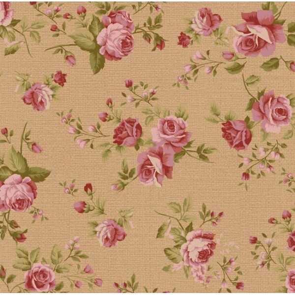 JL26-TRICOL. COLEÇÃO LA VIE EN ROSE POR MILLYTA VERGARA - ROSAS MÉDIA - BEGE - 100% ALGODÃO A8836-001