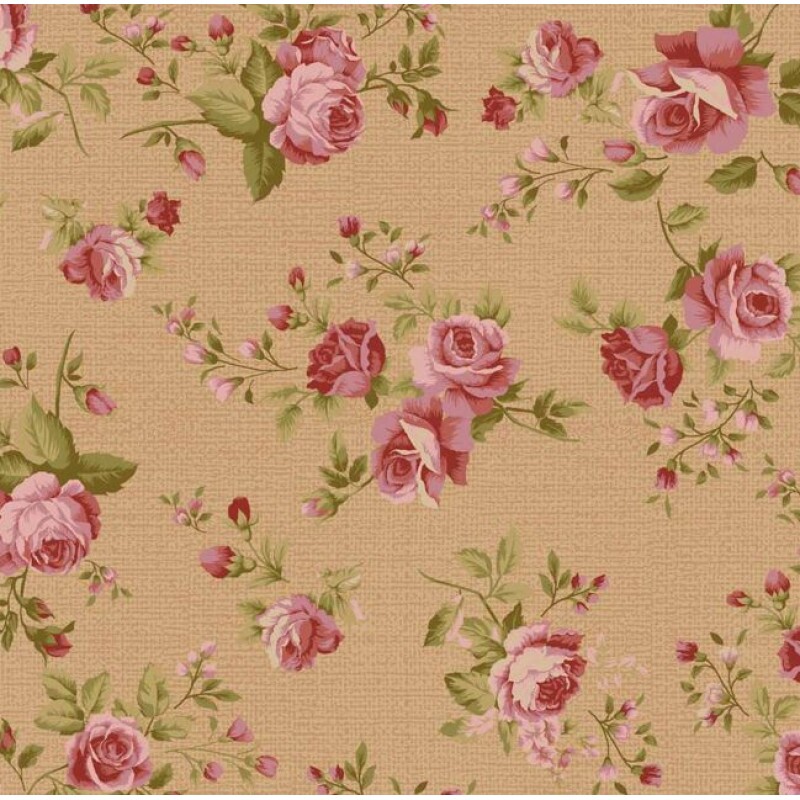 JL26-TRICOL. COLEÇÃO LA VIE EN ROSE POR MILLYTA VERGARA - ROSAS MÉDIA - BEGE - 100% ALGODÃO A8836-001